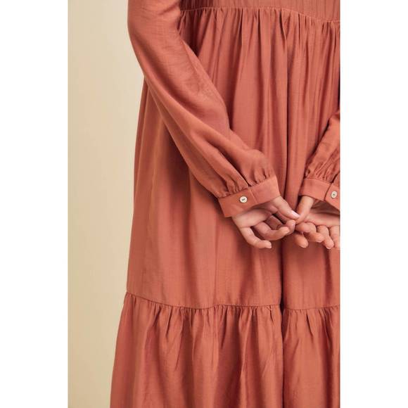NEW IN FEBRUARY seasons change button down midi dress in rust - Picture 4 of 4